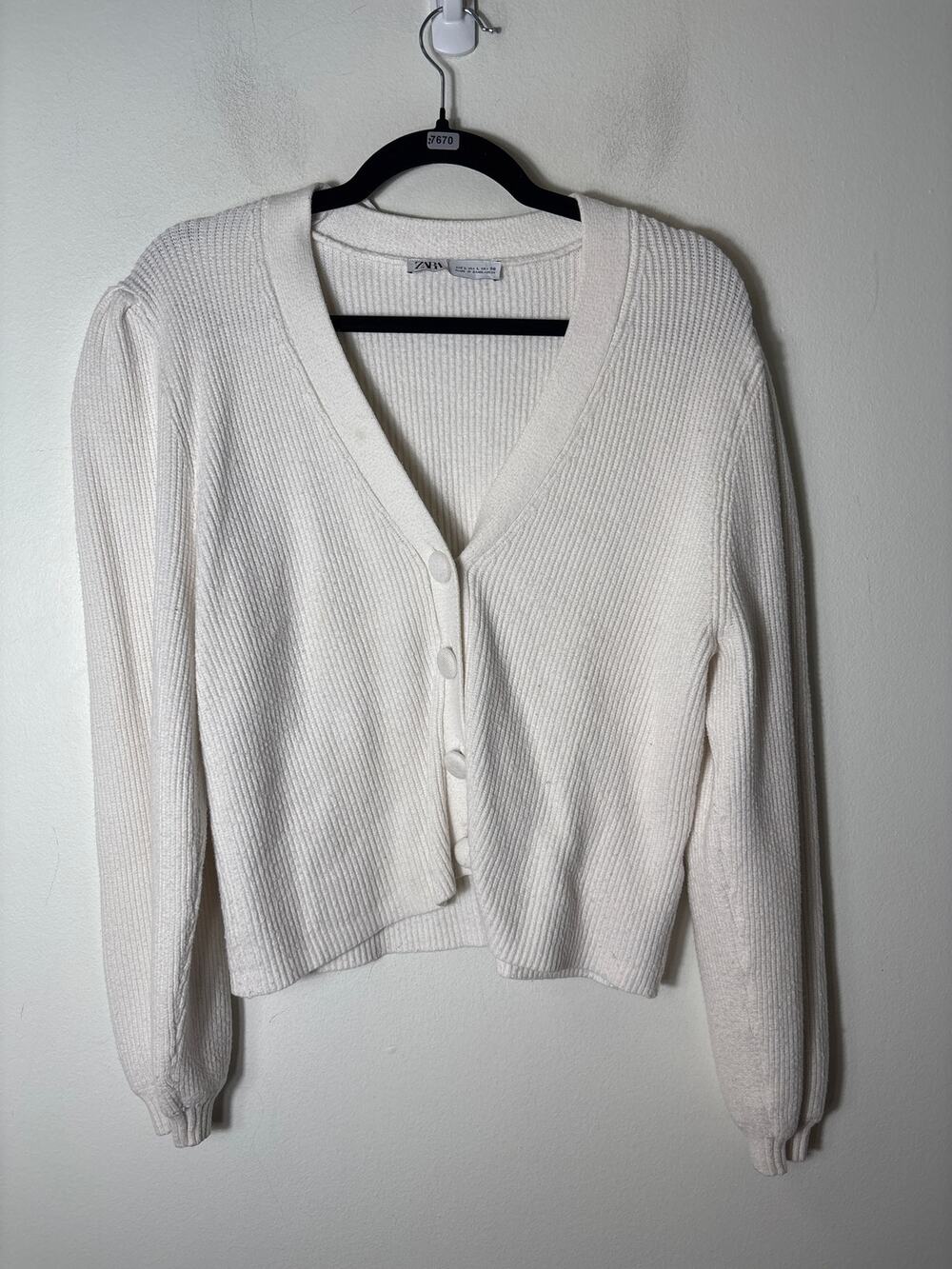 Zara Cream Long Sleeve Knit Cardigan Sweater Sz L